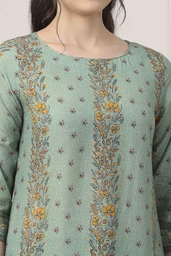 BIBA WOMEN PRINTED NARROW SALWAR KURTA DUPATTA(SKD7519E_SAGE GREEN_32)