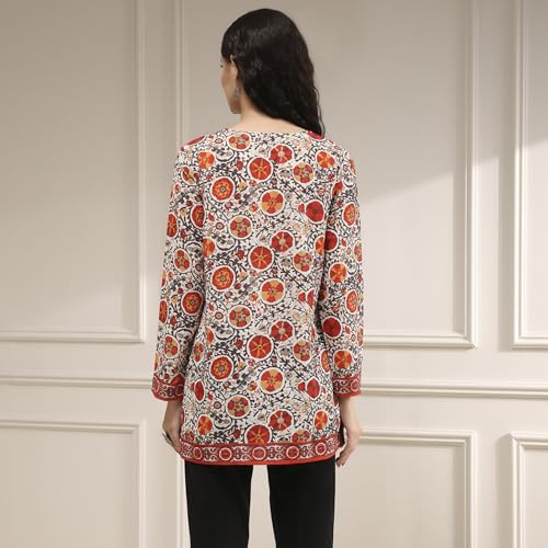 Biba Women Off White-Red Polyester Straight Printed Kurti_42
