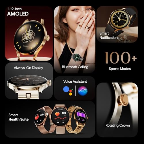 Fire-Boltt Glitz Women Smart Watch with 1.19” AMOLED Display, Bluetooth Calling, Rotating Crown, Always On Display, 1000 Nits Brightness, IP68 Waterproof Deep Navy
