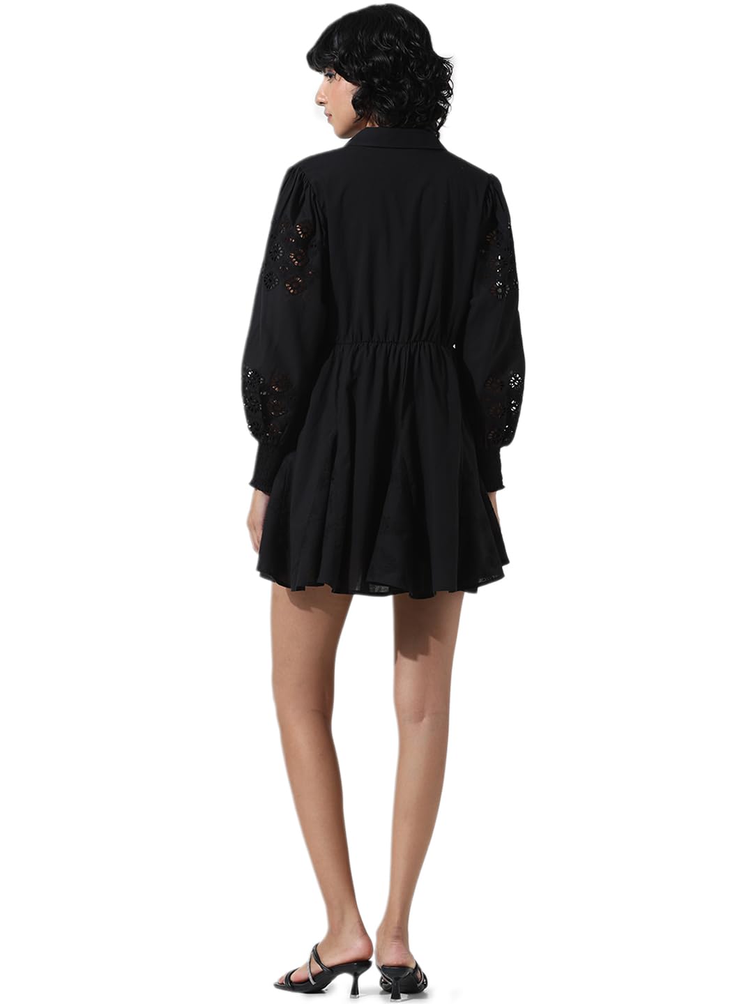 ONLY Women Self Design Black Cotton Mini Length Fit and Flare Dress