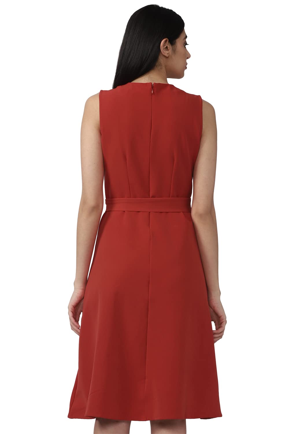 Van Heusen Women Red Solid Knee Length Formal Dress