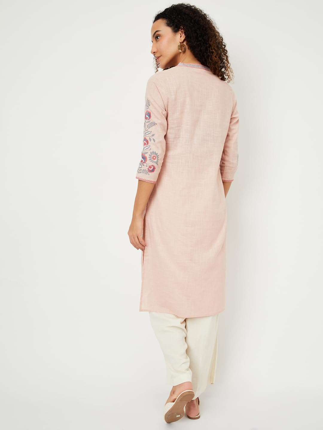 Max Women Cotton Blend Regular Fit Regular Kurta (NAWWSP25ZU_Peach Large)