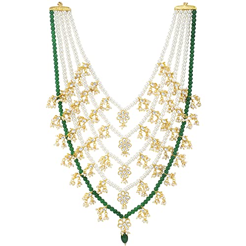 Peora Traditional Green Floral Multi Layered Long Necklace Earrings Jewellery Set For Women Girls