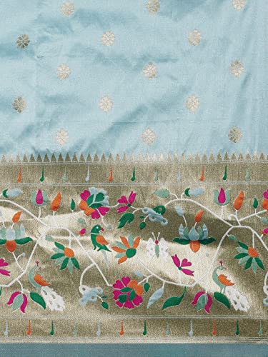 Pandadi Saree Women's Paithani Paithani Silk Saree With Blouse Piece (371PS7_Sky Blue)