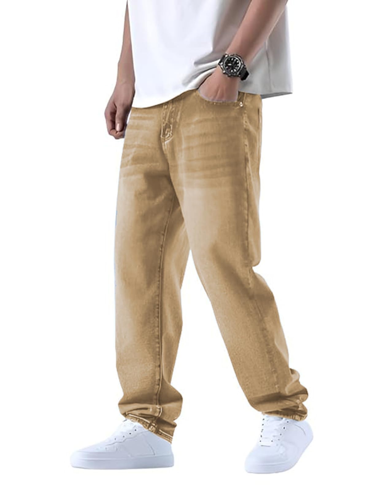 Ben Martin Khaki Men Jeans || Baggy Fit Jean's for Man || Loose Fit High Rise Denim || Stretchable Casual Wear Jean,s || Dance Rap Rapping Style Pant for Men || Denim Cotton Jeans 34 (2)