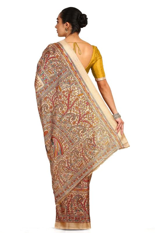 Soch Womens Gold Art Silk Paisley Print Saree