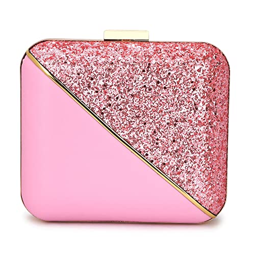 TOOBA Handicraft Hand Embroidered Box Clutch Bag Purse for Bridal, Casual, Wedding Bag for Women & Girls (Pink Dual)