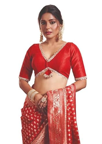 SALWAR STUDIO Red Mulberry Silk Readymade Blouse- Pack of 1.