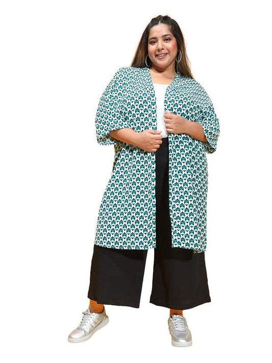 oxolloxo Women Plus Size Multicolor Printed Long Sleeve Open Collar Shrug