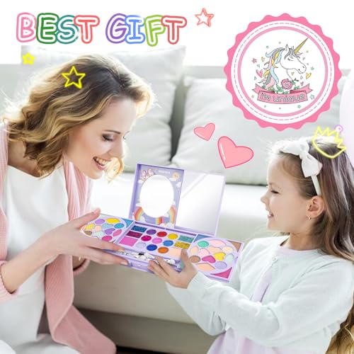 KIDCHEER Kids Makeup Kit for Girls Princess Real Washable Cosmetic Pretend Play Toys with Mirror - Non Toxic