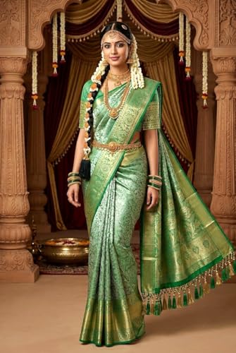 SREE KUMARAN Women's Traditional Handloom Kanchipuram Silk Pure Pattu Sarees | Unstitched Blouse (VSK125-1)