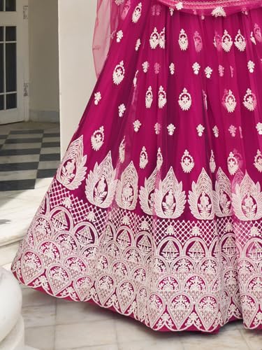 Zeel Clothing Women's Thread Sequins Work Embroidery Net Astonishing Semi-Stitched Lehenga Choli With Dupatta (2134-Pink-Wedding-Women-Lehenga-Choli-Latest; Free Size)