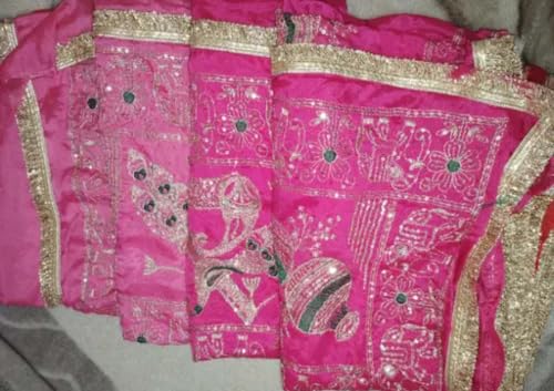 Women’s Rani Pink Traditional Rajputi poshak Gold Embroidered Ethnic with Zari Sequin Work, Kalash & Elephant Motifs