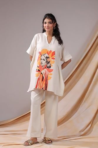 JISORA Women's Printed Cotton Flex Co-ord Set 1KFP3444-M Off-white M
