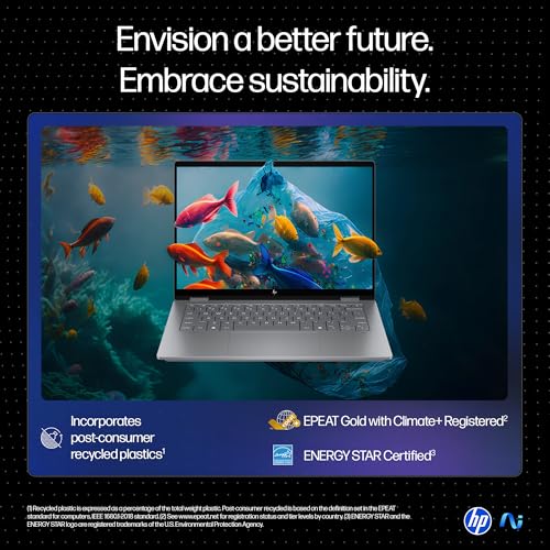 HP OmniBook X Flip (Previously Envy), Intel Core Ultra 5 226V, 40 Tops, (16GB LPDDR5X, 512GB SSD) 3K, OLED, 14''/35.6cm, Touch, Win11, Office24, Silver,1.38kg, fm0058TU, 5MP Camera, Next Gen AI Laptop