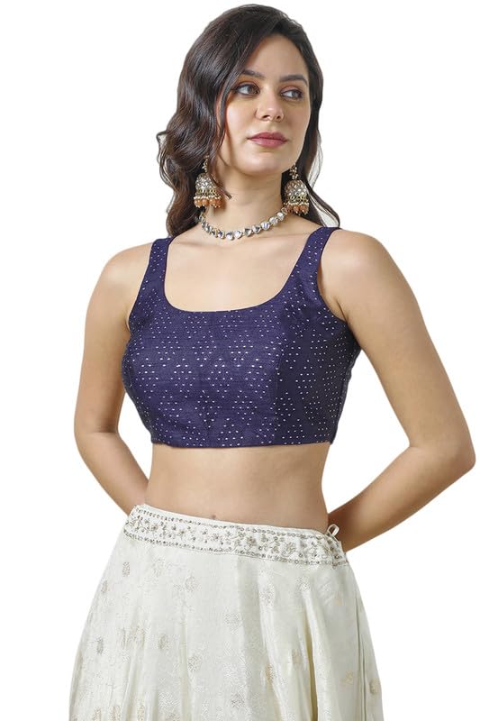 Soch Womens Navy Blue Art Silk Woven Design Padded Blouse