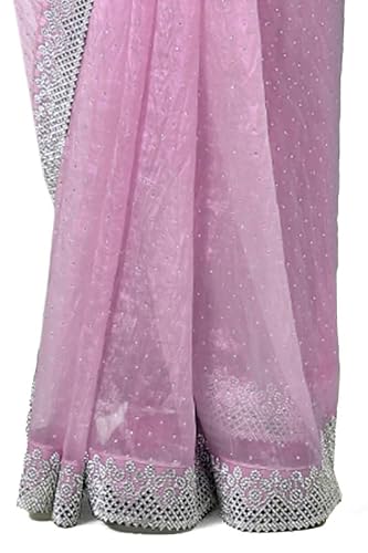 Soch Womens Blush Pink Organza Saree With Stone Work