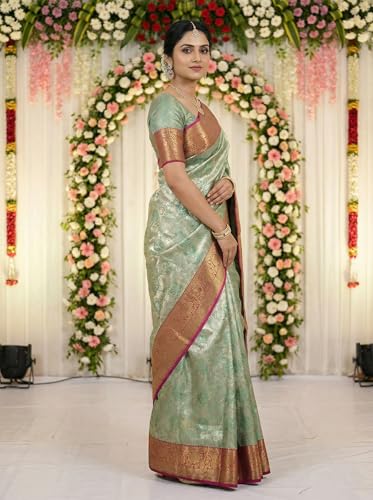MIMOSA Women’s Rama Art Silk Saree Woven with Zari Tissue | Kanjivaram Style Saree | Rich Pallu & Tassels | 6.2 Mtrs