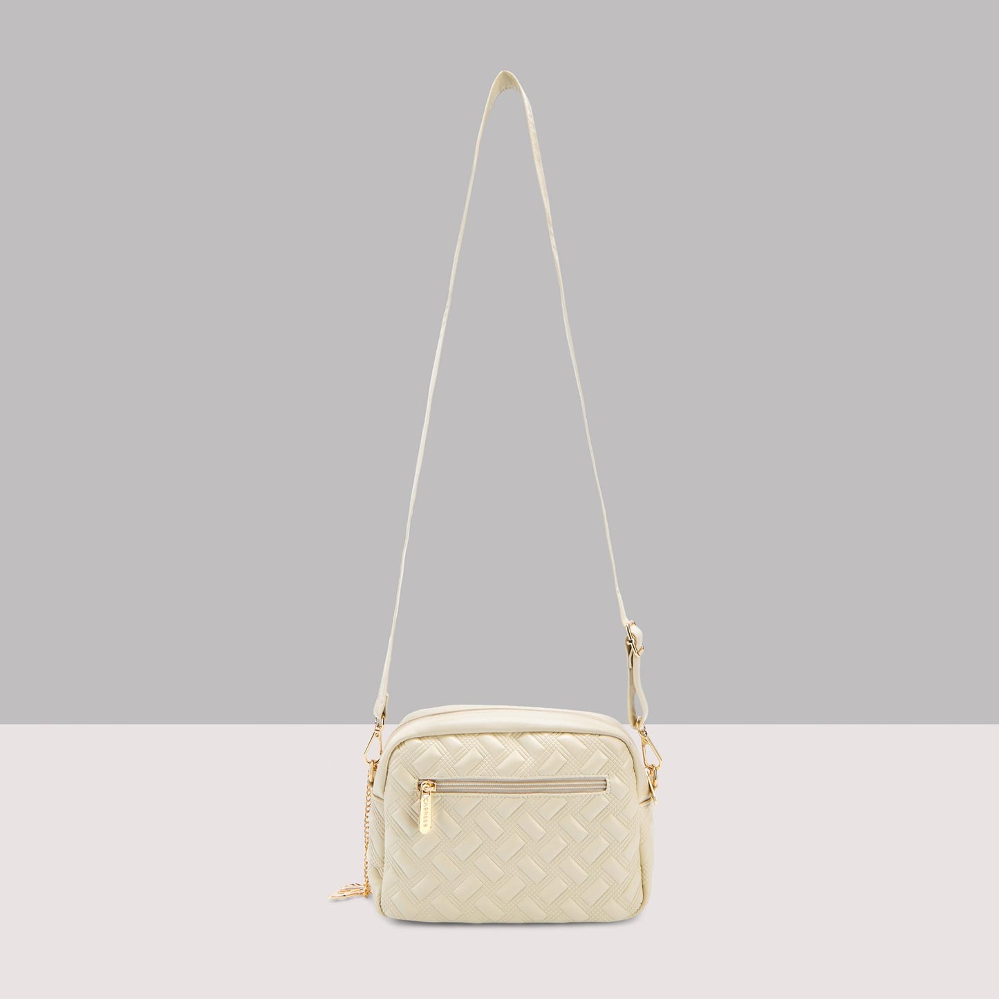 Caprese Cloud Medium Sling Bag for Women | Embossed Faux Leather Crossbody & Shoulder Bag | Adjustable & Detachable Strap | Multi-Compartment Purse with Zipper Closure & Butterfly Charm (Alpine Oat)