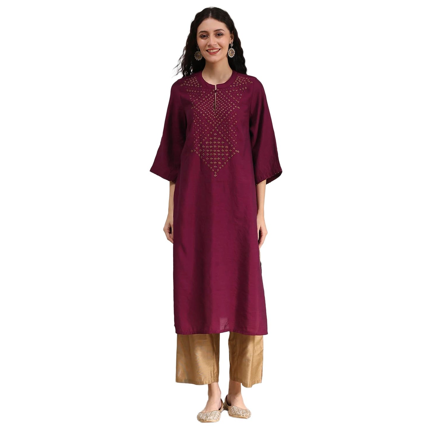 BIBA Women's Rayon Blend Dyed Straight Kurta