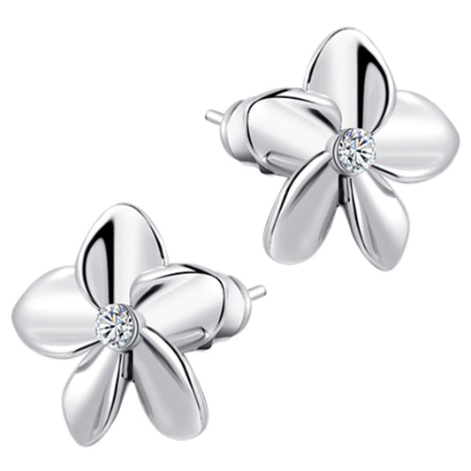Peora Alloy Silver Plated Floral Diamond Cut CZ Stud Earrings for Women