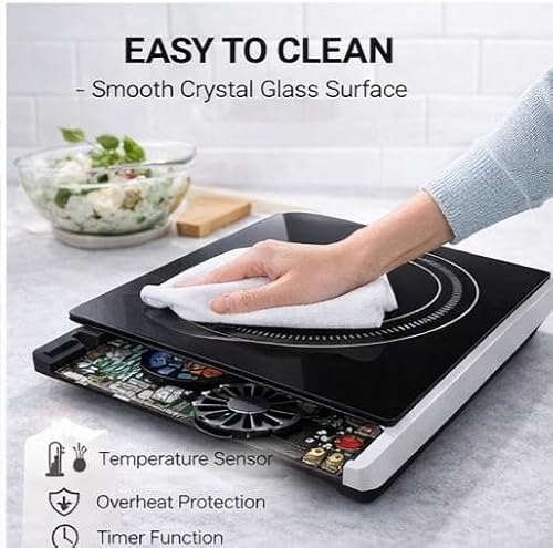 Induction Cooker 1963 | India's Smartest 2000W Cooktop | 7 Auto-Preset Cooking Modes | Military-Grade Crystal Glass | Surge-Safe Voltage Guard | LED Timer with Auto Cut-Off