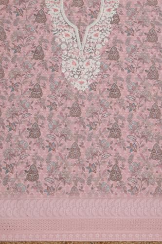 Soch Womens Turquoise Blue Jam Cotton Batik Print Unstitch Dress Material With Thread Work