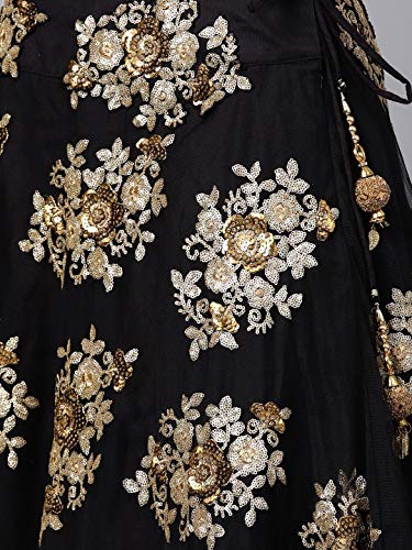 Zeel Clothing Women's Net Semi stitched Lehenga Choli (5010-Wedding-Bridal-Net-Lehenga-2021_Black_Free Size)
