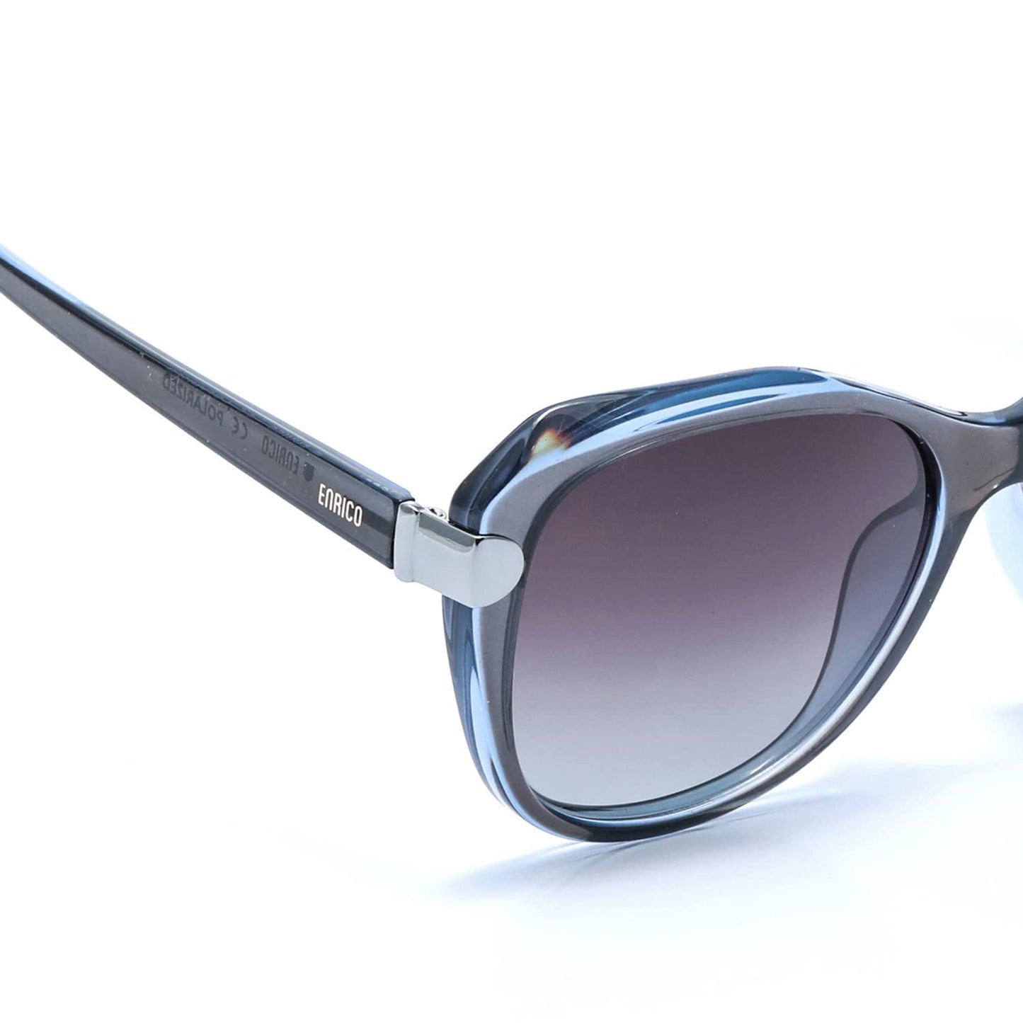 ENRICO Sunglass with Grey Rectangle Frames | Black - Color Polycarbonate Material | Adults-Women Polarized Sunglasses with Cover Case, Large