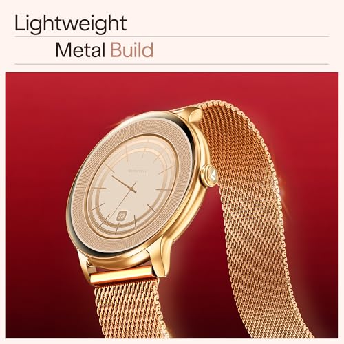 boAt Chrome Iris Smart Watch for Women - Elegant Ultra-Sleek Dial, Light-Weight Metal Body, 1.32" AMOLED Display, 1000 Nits, AOD, Female Wellness Tracking Watch for Woman (Gold & Lilac Dual Strap)