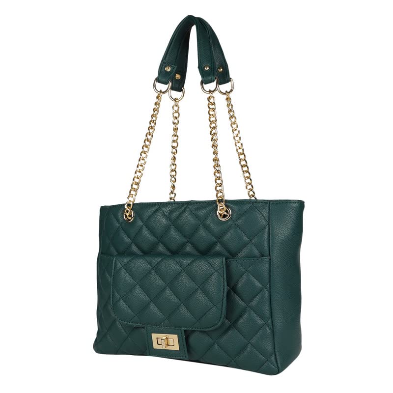 MINI WESST Women's Solid Green Synthetic Leather Tote Bag for Office, College and Party (MWHB096GR)