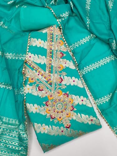 Leeli Peeri Designer Women's Banarasi Jacquard Embroidery Work Unstitched Salwar Suit Dress Material