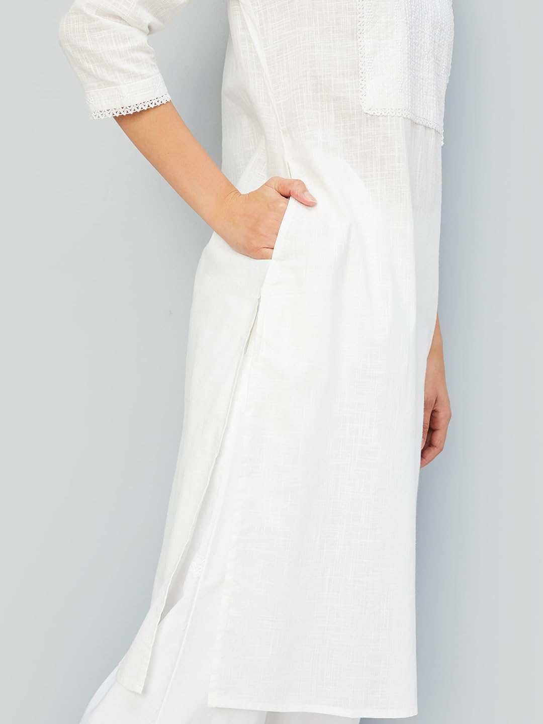 Max Women Cotton Blend Regular Fit Kurta (NCEKSP25AD_White, XL