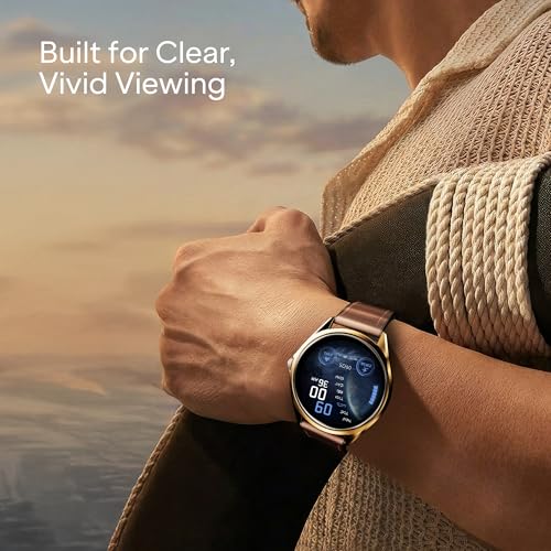 boAt Ultima Aeris 1.43" AMOLED Display, 1000 nits Brightness, Ultra Slim 8mm Metal Build, IP68, Auto HR & SpO2 Monitoring, Sleep & Stress Tracking, Stylish Smartwatch for Men & Women(Tan Brown)