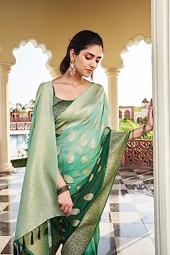 Vardha Women's Banarasi Georgette Saree with Unstitched Blouse Piece - Gold Zari Woven Work Sarees for Wedding (Mahika_679)