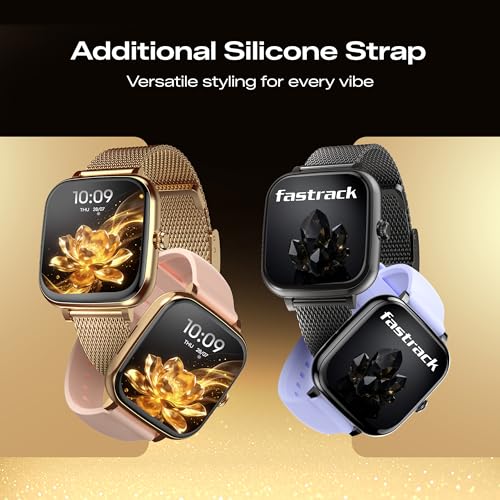 Fastrack Noir Rizz Women Smart Watch with 1.72" inch Ultra HD Display,Womens Health,AI Watchface & AI Chat,Functional Crown,24/7 Health Suite,BT Calling,IP68,additional silicone strap,Games- Rose Gold