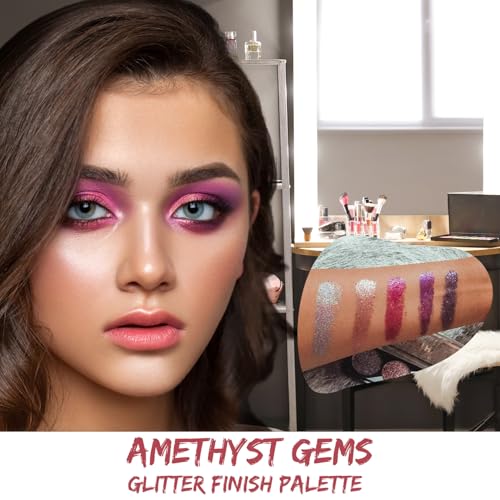 Profusion Cosmetics Amethyst Gems 5 Shade Glitter Eyeshadow Palette, Multicolour (Amethyst Gems)