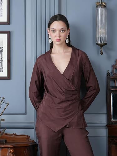 JISORA Women's Russian Silk Co-ord Set 2RCS3059-XL Brown XL