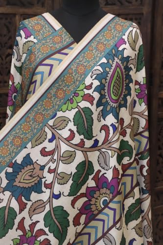 SHANTVAN GALLERY Women’s Malai Silk Dupatta | Floral & Kalamkari Prints Traditional Ethnic Wear | Soft, Lightweight Designer Stole with Tassel Border for Suit, Kurti & Festive Gowns | Alabaster