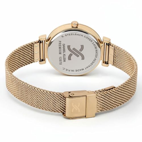 Daniel Klein Analog Silver Glitter Round Dial Rose Gold Mesh Strap Water-Resistant Wrist Watch for Women Girls, Ladies DK12070-3