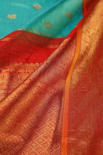Taneira Women Blue Woven Pure Silk Kanjivaram Saree With Unstitched Blouse Piece (SHH08D00118-Light Blue)