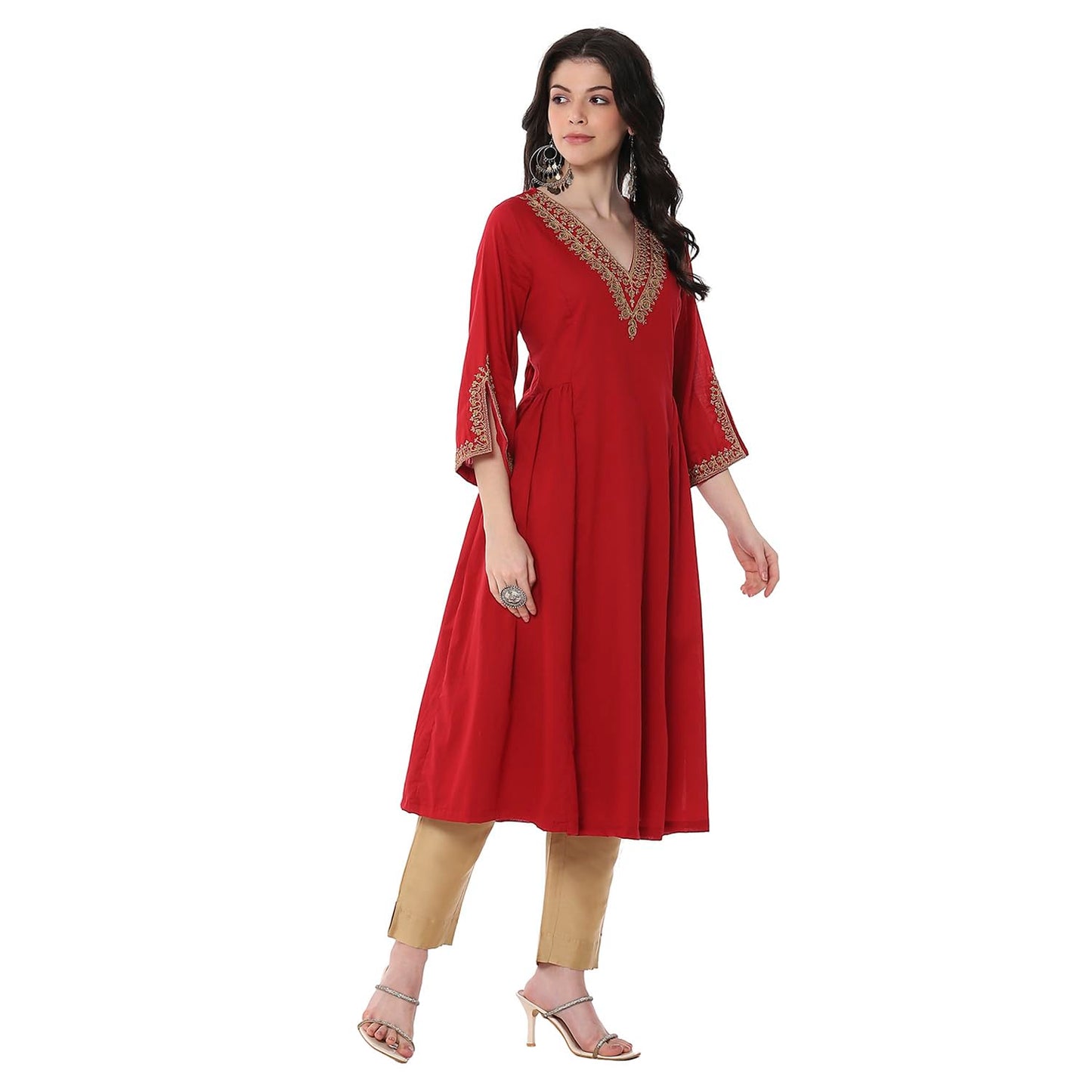 Biba Women's Red A-Line Kurta