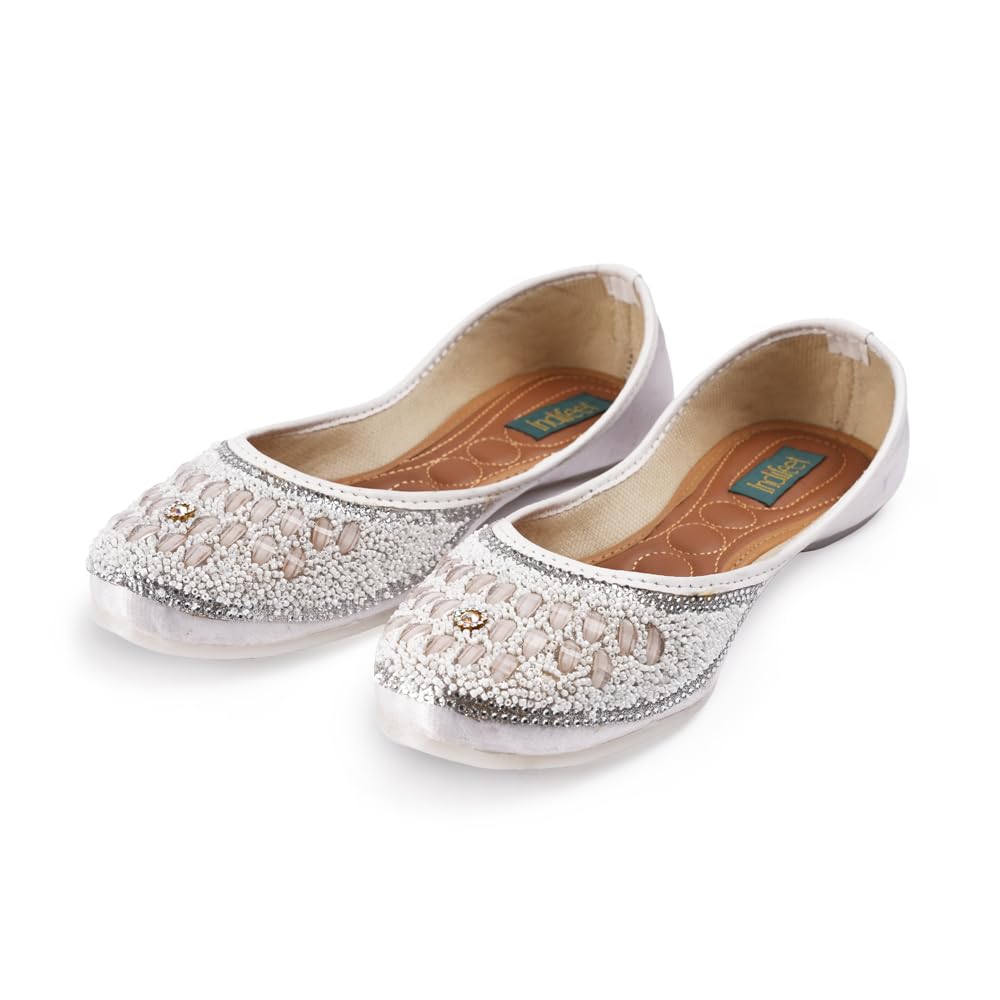 Indifeet � Jutti for Women, Punjabi Juti mojaris, Stylish mojri Footwear, New Juttis Jaipuri Wedding Bridal mojdi Ethnic Traditional Girls Rajasthani Ladies Shoes Silver