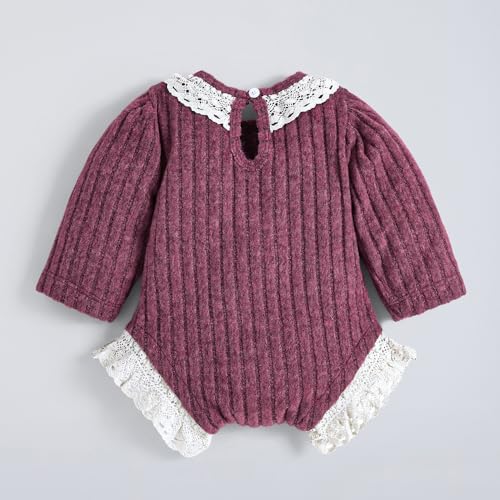Hopscotch Girls Burgundy Full Sleeves Lace Embellished Onesie For Age (9-12 Months)