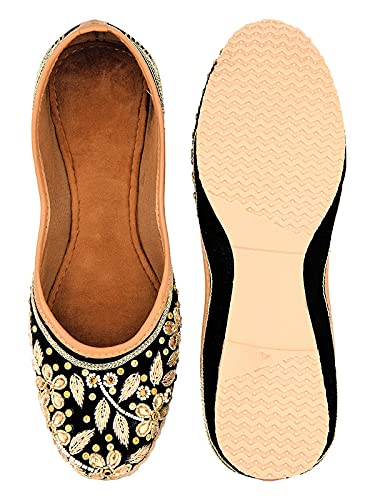DESI COLOUR Casual Footwear for Womens/Punjabi Jutti/Mojari for Party Black Stones Flower