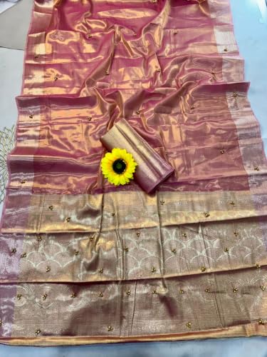 Kryone Ghungroo Saree for Women with Blouse Piece | Tissue Silk Ghungroo Work Saree | Ghungroo Wali Sari with Zari Border for Wedding, Reception, Sangeet, Engagement & Festive Occasions