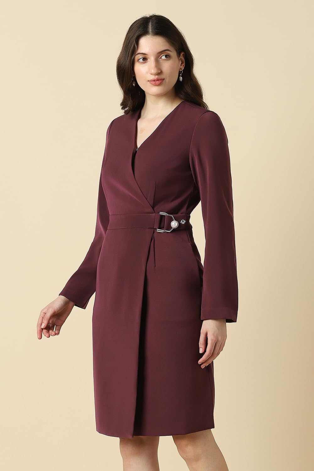 Women Maroon Solid Formal Dress