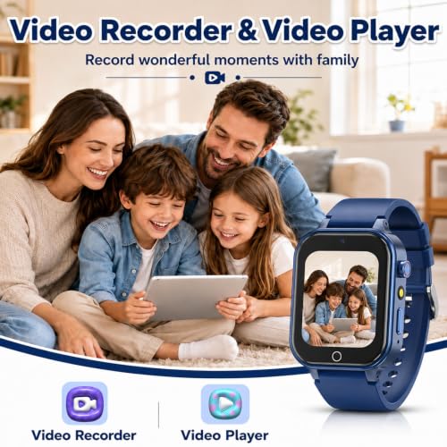 Goodatech Smart Watch for Kids 4-12 Years Boys Girls, 26 Puzzle Games,HD Camera,Video Music Player,Pedometer,Flashlight,Alarm Clock,Parent Control, Aluminum Case,Sport Band (Blue)