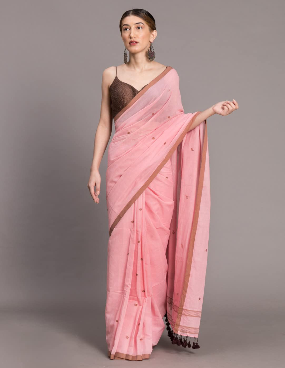 Suta Women's Woven Pure Cotton Saree Without Blouse | Pink Saree | Cotton Saree | Mul Cotton Saree