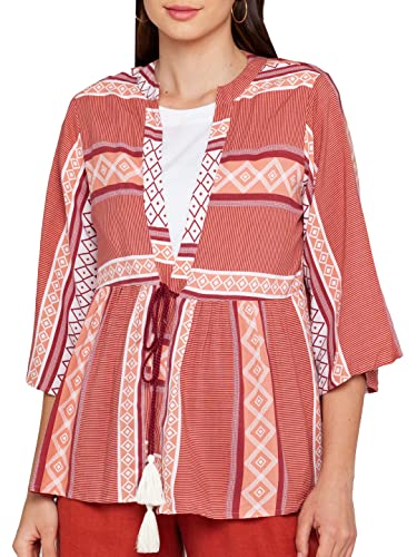 Zink London Women's Rayon Printed Tie-Up Round Neck Shrug (Red, Medium)